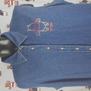 Vintage Y2K Winnie the Pooh sequins Pooh logo med wash Women's 26W indigo shirt